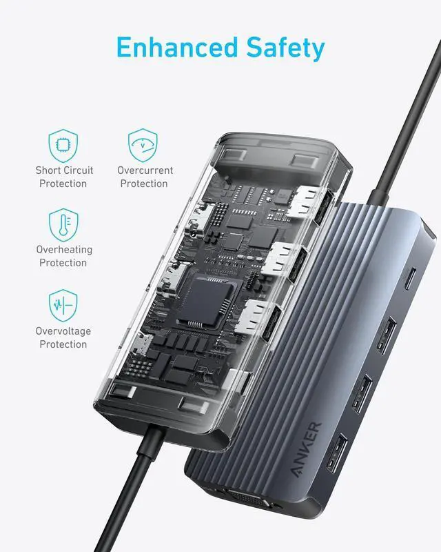 Alt view image 6 of 7 - 8-in-1 USB-C Hub, USB C Docking Station Triple Display Multi-Port Dongle with 2 HDMI and VGA, 5Gbps Data Transfers, USB Ports for MacBook Air/Pro, Dell XPS, iPad Pro, and More