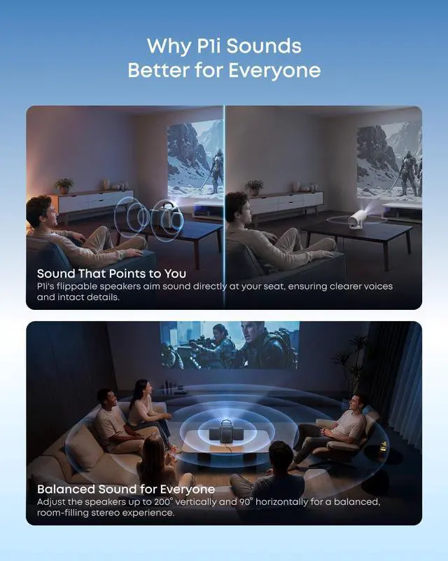 Alt view image 3 of 7 - Nebula P1i Portable Projector with WiFi and Bluetooth by soundcore, Flippable Design,1080P FHD, 4K Support, 380 ANSI Lumens, Auto Focus/Keystone, All-Glass Lens, Built-in Speaker