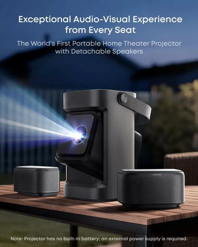 Alt view image 2 of 7 - soundcore Nebula P1 Portable GTV Projector with Detachable Speakers, 650 ANSI Lumens, 1080P, 20W Truly 2.0 Surround Sound, Dolby Audio, Built-In Gimbal, Auto Adjustment, 180" Big Screen, Carry Handle