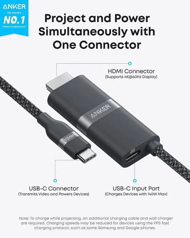 Alt view image 2 of 7 - Nano USB C to HDMI Cable Adapter with 140W PD Fast Charging Port,4K@60Hz,Sustainable with Advanced Shielding,Thunderbolt 5/4/3 Compatible,for MacBook,iPhone,HD TV(3FT,Black)