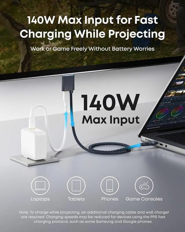 Alt view image 5 of 7 - Nano USB C to HDMI Cable Adapter with 140W PD Fast Charging Port, 4K@60Hz,Sustainable with Advanced Shielding, Thunderbolt 5/4/3 Compatible, for MacBook, iPhone, HD TV (6FT,Black)