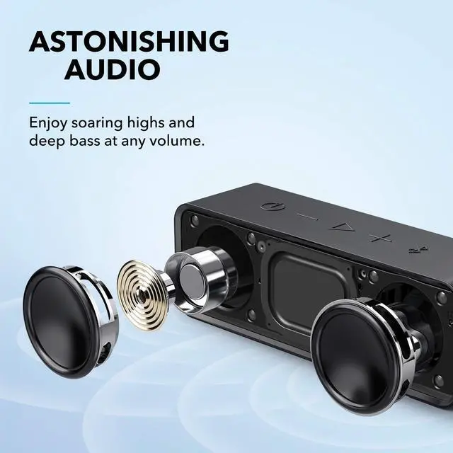 Alt view image 2 of 7 - Soundcore Upgraded Bluetooth Speaker with IPX5 Waterproof, Stereo Sound, 24H Playtime, Portable Wireless Speaker for iPhone, Samsung and More (Black)