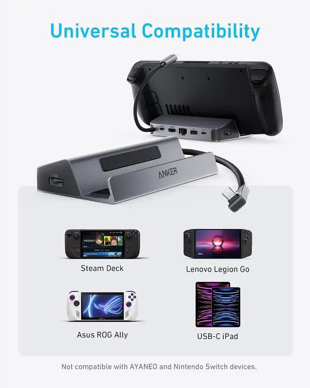 Alt view image 7 of 7 - Steam Deck Dock, Docking Station for Steam Deck (OLED)/ROG Ally/Legion Go, 6-in-1 USB C Hub with HDMI 4K@60Hz, 1Gbps Ethernet, 2 USB-A and 1 USB-C Port, 90W Fast Charging (Not for Rog Ally X)