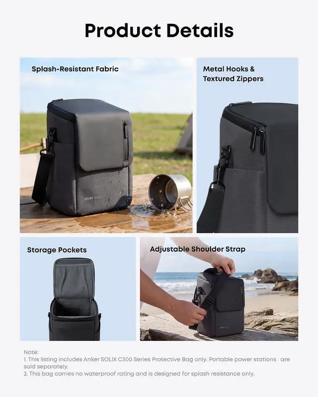 Alt view image 4 of 4 - Anker SOLIX C300/C200 Series Protective Bag, Durable Carrying Case for C300/C200 Portable Power Station, with Adjustable Shoulder Strap, Travel-Ready Protection