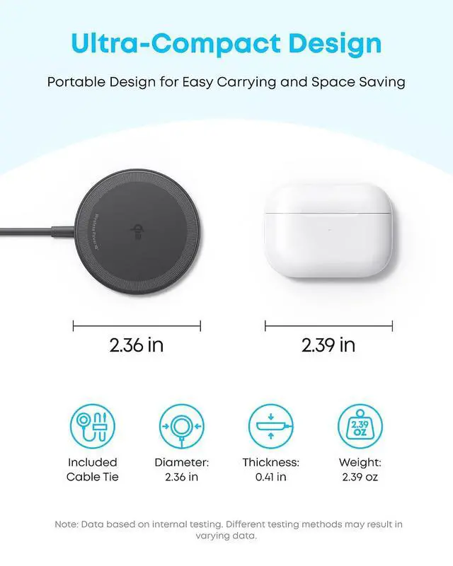 Alt view image 5 of 6 - Zolo Magnetic Wireless Charger, Qi2 Certified 15W MagSafe-Compatible Wireless Charging Pad, for iPhone 17/16/15 Series, AirPods, and More (Not for Pixel, Adapter Not Included) (Black, 2 Pack)
