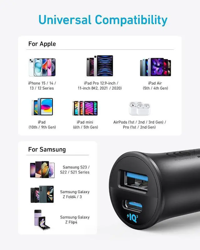 Alt view image 5 of 7 - USB-C Car Charger, 2-Pack 30W 2-Port Type-C Car Adapter, Cigarette Lighter Adapter with Power IQ 3.0, for iPhone 17/16/15/14 Series, Samsung Galaxy S25/S24/S23/S22/S21 Series, iPad Pro, AirPods