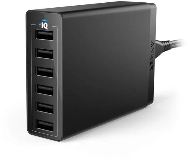 Main image of Desktop Charger, 60W 6 Port USB Multiple Charging Hub, PowerPort 6 Multiple USB Charger, Campatible with iPhone, iPad, MacBook, Galaxy, LG, HTC, and More
