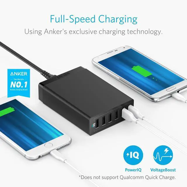 Alt view image 3 of 7 - Desktop Charger, 60W 6 Port USB Multiple Charging Hub, PowerPort 6 Multiple USB Charger, Campatible with iPhone, iPad, MacBook, Galaxy, LG, HTC, and More