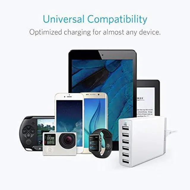 Alt view image 3 of 7 - Desktop Charger, 60W 6 Port USB Multiple Charging Hub, PowerPort 6 Multiple USB Charger, Campatible with iPhone, iPad, MacBook, Galaxy, LG, HTC, and More