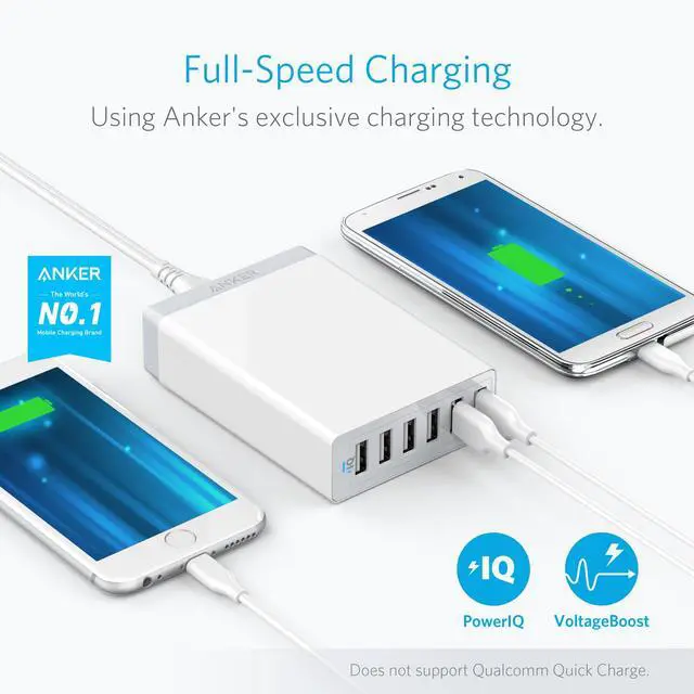 Alt view image 2 of 7 - Desktop Charger, 60W 6 Port USB Multiple Charging Hub, PowerPort 6 Multiple USB Charger, Campatible with iPhone, iPad, MacBook, Galaxy, LG, HTC, and More
