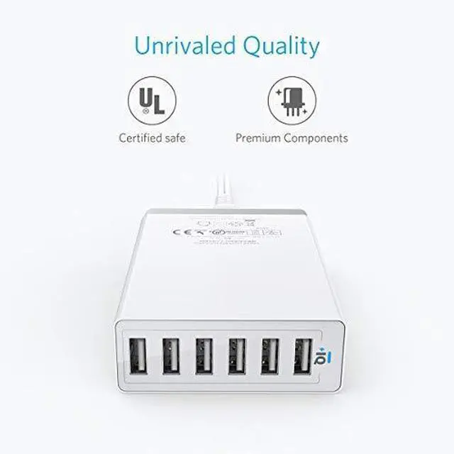 Alt view image 5 of 7 - Desktop Charger, 60W 6 Port USB Multiple Charging Hub, PowerPort 6 Multiple USB Charger, Campatible with iPhone, iPad, MacBook, Galaxy, LG, HTC, and More