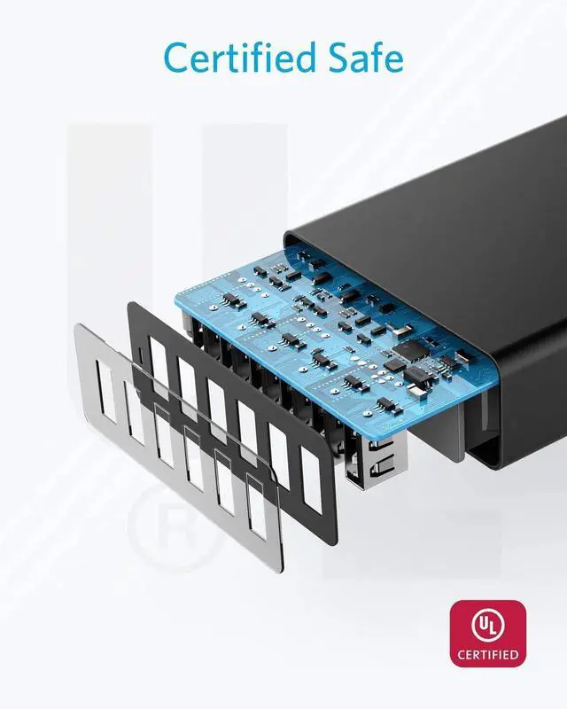 Alt view image 7 of 7 - Desktop Charger, 60W 6 Port USB Multiple Charging Hub, PowerPort 6 Multiple USB Charger, Campatible with iPhone, iPad, MacBook, Galaxy, LG, HTC, and More