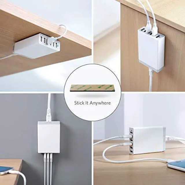 Alt view image 7 of 7 - Desktop Charger, 60W 6 Port USB Multiple Charging Hub, PowerPort 6 Multiple USB Charger, Campatible with iPhone, iPad, MacBook, Galaxy, LG, HTC, and More