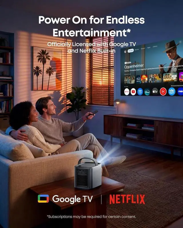 Alt view image 2 of 7 - NEBULA Mars 3 Air GTV Projector - Netflix Officially Licensed, 400 ANSI-Lumen Brightness, Native 1080P, Dolby Digital Sound,150-Inch Picture, Built-In Battery for 2.5 Hours of Playtime Anywhere.