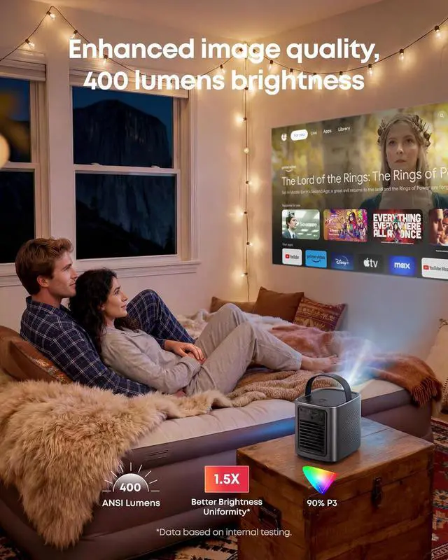 Alt view image 6 of 7 - NEBULA Mars 3 Air GTV Projector - Netflix Officially Licensed, 400 ANSI-Lumen Brightness, Native 1080P, Dolby Digital Sound,150-Inch Picture, Built-In Battery for 2.5 Hours of Playtime Anywhere.