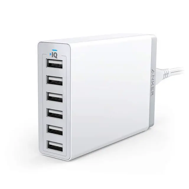 Alt view image 4 of 7 - Desktop Charger, 60W 6 Port USB Multiple Charging Hub, PowerPort 6 Multiple USB Charger, Campatible with iPhone, iPad, MacBook, Galaxy, LG, HTC, and More