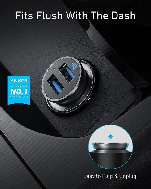Alt view image 2 of 7 - 320 Car Charger (24W II), Mini Aluminum Alloy Dual USB with Blue LED for iPhone 16 15 14 13 12 Series, iPad Pro/Air 2/Mini, Galaxy and More - Not Compatible with Quick Charge (Black)