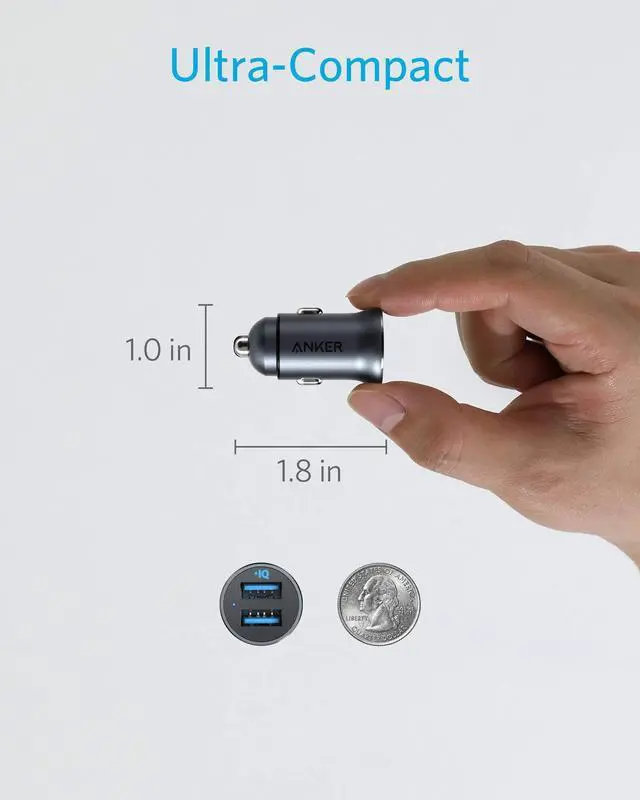 Alt view image 5 of 7 - 320 Car Charger (24W II), Mini Aluminum Alloy Dual USB with Blue LED for iPhone 16 15 14 13 12 Series, iPad Pro/Air 2/Mini, Galaxy and More - Not Compatible with Quick Charge (Black)