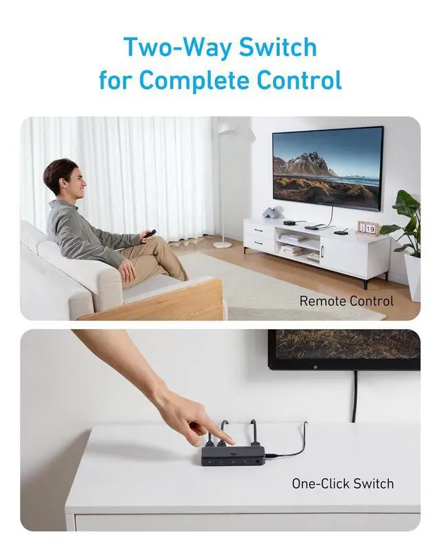 Alt view image 3 of 7 - HDMI Switch, 4K@60Hz HDMI Switcher, 4 in 1 Out with Smooth Finish, Supports HDR/3D/Dolby/DTS, Compatible with Laptops,PC,Xbox,PS5/PS4,Projector(Charger and Remote Control Batteries Not Included)