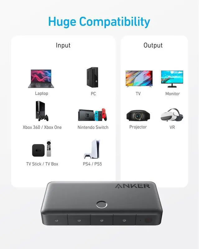 Alt view image 6 of 7 - HDMI Switch, 4K@60Hz HDMI Switcher, 4 in 1 Out with Smooth Finish, Supports HDR/3D/Dolby/DTS, Compatible with Laptops,PC,Xbox,PS5/PS4,Projector(Charger and Remote Control Batteries Not Included)