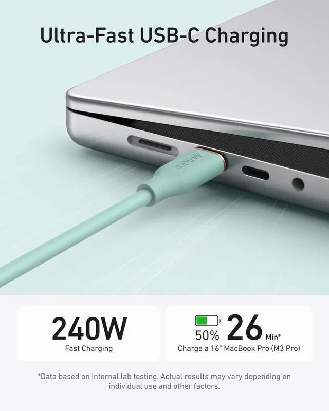 Alt view image 4 of 6 - USB C Cable, Type C Fast Charging Flow Cord for iPhone 1716/15 Series, MacBook Pro 2020, and More (USB 2.0,240W, 1 Pack, Green, 6FT)