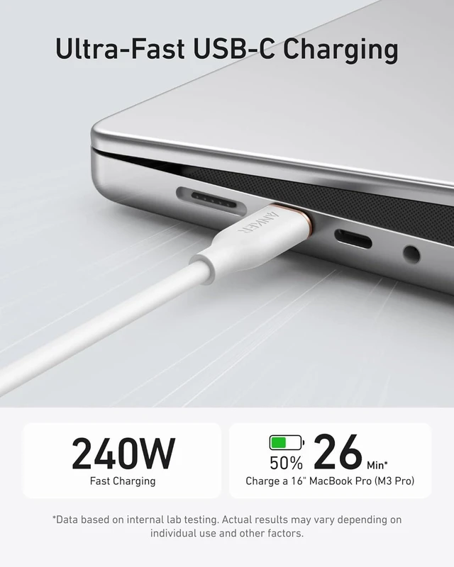 Alt view image 4 of 6 - USB C Cable, Type C Fast Charging Flow Cord for iPhone 1716/15 Series, MacBook Pro 2020, and More (USB 2.0,240W, 1 Pack, White, 3FT)