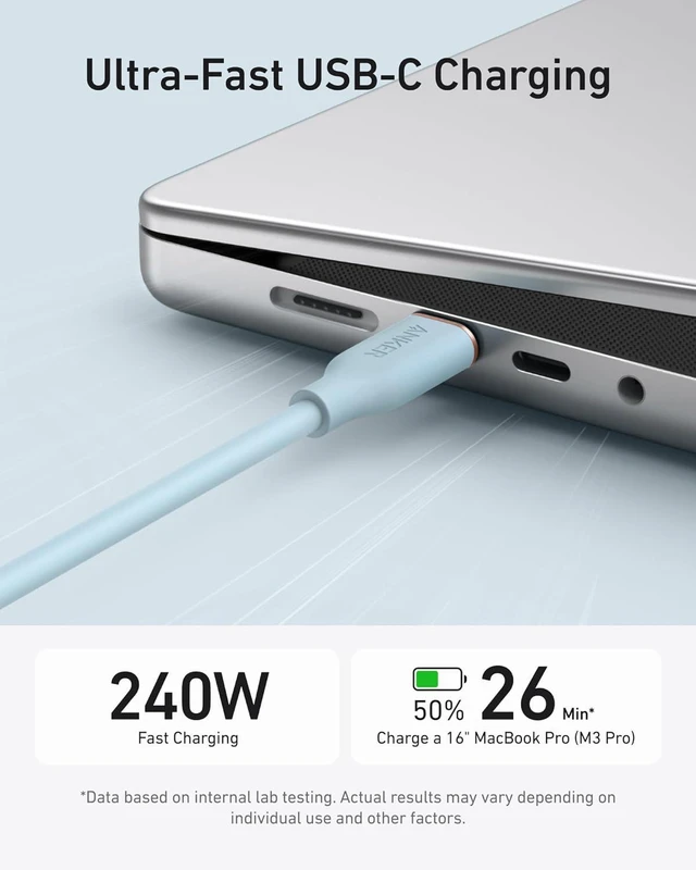 Alt view image 4 of 6 - USB C Cable, Type C Fast Charging Flow Cord for iPhone 1716/15 Series, MacBook Pro 2020, and More (USB 2.0,240W, 1 Pack, Blue, 6FT)
