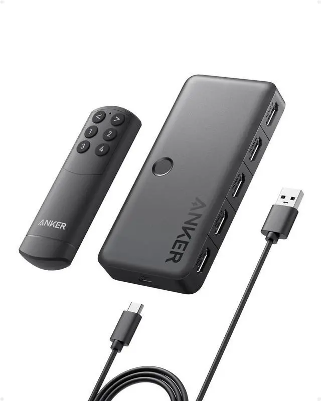 Main image of HDMI Switch, 4K@60Hz HDMI Switcher, 4 in 1 Out with Smooth Finish, Supports HDR/3D/Dolby/DTS, Compatible with Laptops,PC,Xbox,PS5/PS4,Projector(Charger and Remote Control Batteries Not Included)