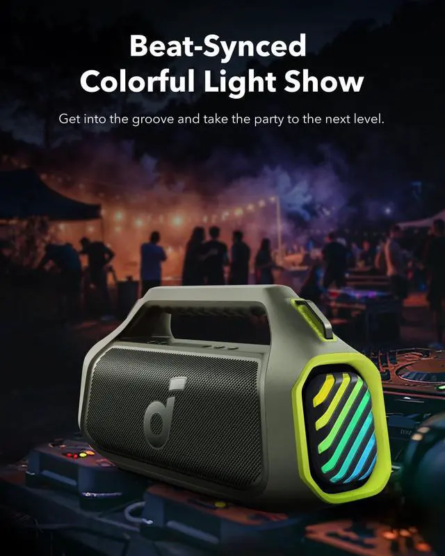 Alt view image 4 of 7 - Boom 2 Plus Portable Speaker By Anker, 140W, 2+2 Channel, BassUp 2.0, 20H Playtime, Fast Charge, IPX7 Waterproof, RGB Lights, Power Bank, Bluetooth 5.3, Outdoor Speakers, Camping, Beach