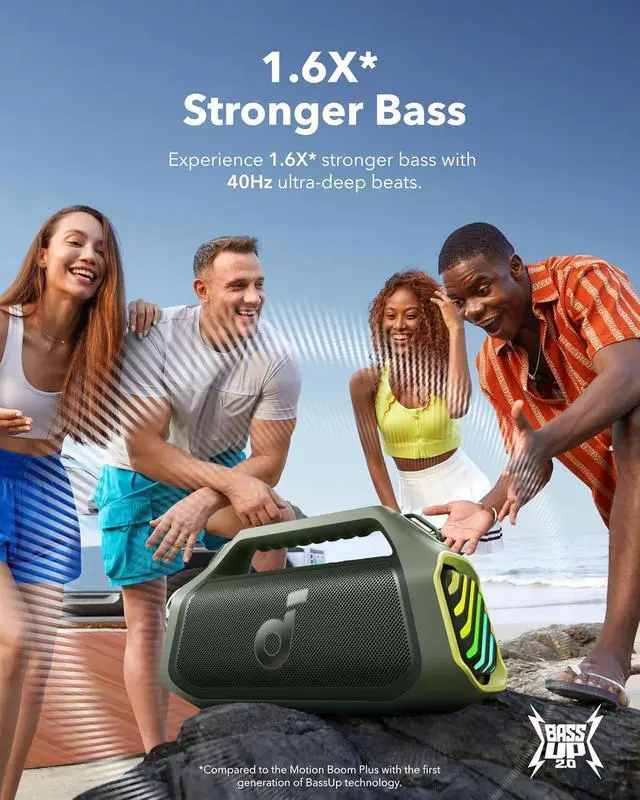 Alt view image 6 of 7 - Boom 2 Plus Portable Speaker By Anker, 140W, 2+2 Channel, BassUp 2.0, 20H Playtime, Fast Charge, IPX7 Waterproof, RGB Lights, Power Bank, Bluetooth 5.3, Outdoor Speakers, Camping, Beach