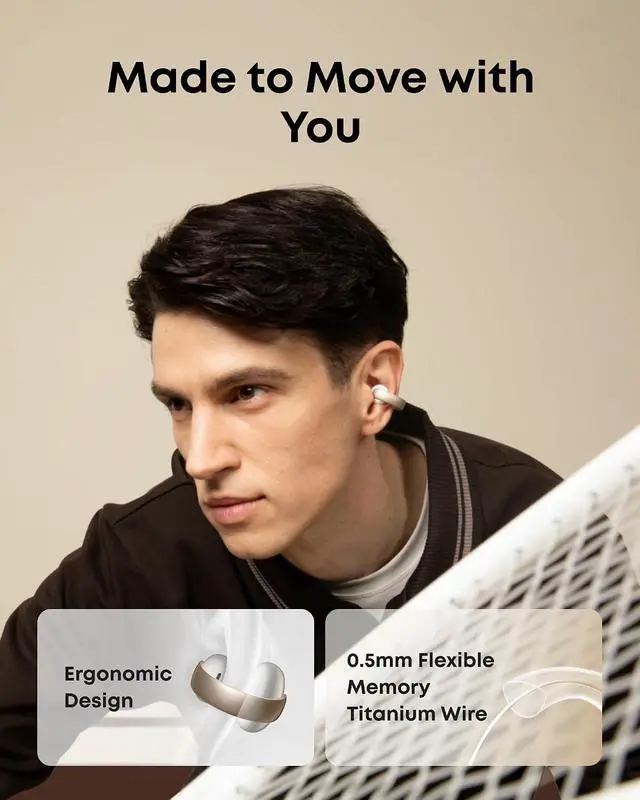 Alt view image 3 of 7 - AeroClip by Anker, Open-Ear Earbuds, Clip-On Headphones, Adaptive Comfort, Clear Calls with 4 Mics and AI, Stable Fit, 12mm Drivers for Powerful Bass, Hi-Res, Open-Ring Design