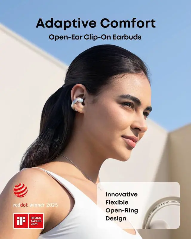Alt view image 2 of 7 - AeroClip by Anker, Open-Ear Earbuds, Clip-On Headphones, Adaptive Comfort, Clear Calls with 4 Mics and AI, Stable Fit, 12mm Drivers for Powerful Bass, Hi-Res, Open-Ring Design