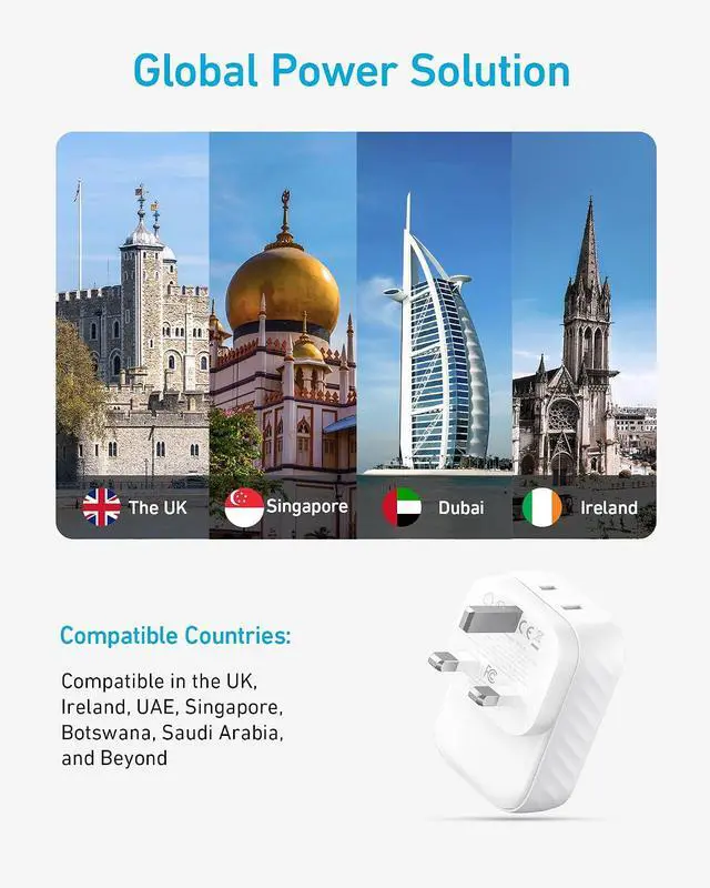 Alt view image 6 of 6 - Travel Adapter, 2 Pack, Type G Adapter for Travel, US to UK Plug Adapter International Travel Essentials, 2 AC, 1 USB A, 2 USB C for 15W, Compact for iPhone, iPad, England, Ireland, TUV Listed