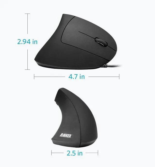 Alt view image 3 of 4 - USB Wired Vertical Mouse, Ergonomic Design Mouse for Computer and Laptop, 5 Buttons, 1000/1600 DPI, Optical Technology, USB Corded - Black