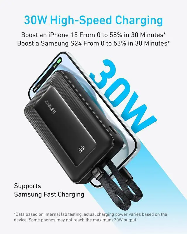 Alt view image 4 of 7 - Power Bank, 20,000mAh 30W Max Fast Portable Charger with Built-in USB-C and MFi Certified Lightning Cables, USB-C&A, Battery Pack for iPhone 17/16/15/14 Series, MacBook, Galaxy