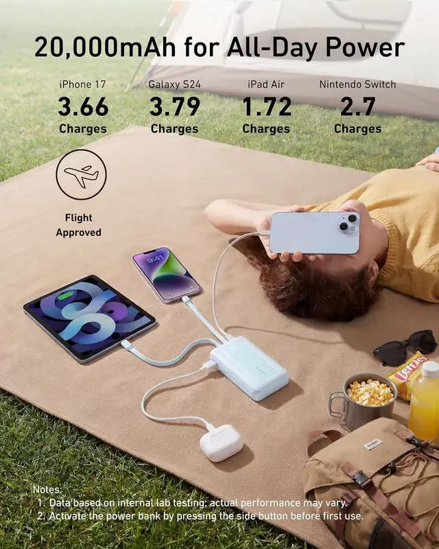 Alt view image 3 of 7 - Power Bank, 20,000mAh 30W Max Fast Portable Charger with Built-in USB-C and MFi Certified Lightning Cables, USB-C&A, Battery Pack for iPhone 17/16/15/14 Series, MacBook, Galaxy