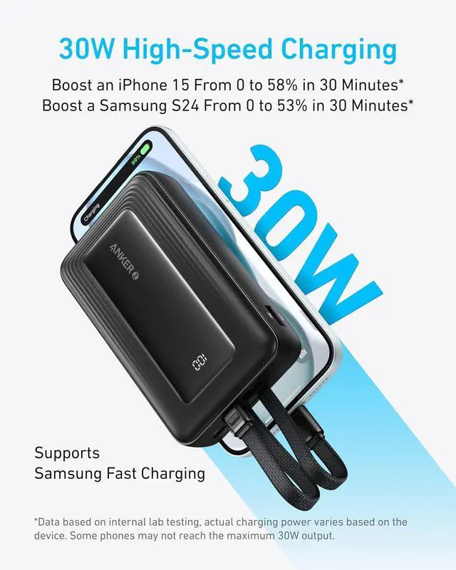 Alt view image 3 of 7 - Power Bank, 20,000mAh 30W Max Fast Portable Charger with Built-in USB-C and MFi Certified Lightning Cables, USB-C&A, Battery Pack for iPhone 17/16/15/14 Series, MacBook, Galaxy