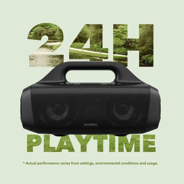 Alt view image 2 of 7 - Soundcore Anker Motion Boom, Portable Bluetooth Speaker, IPX7, BassUp | 24H Playtime, App, Built-in Handle, Outdoor Speaker for Camping, Pool, Beach, Backyard
