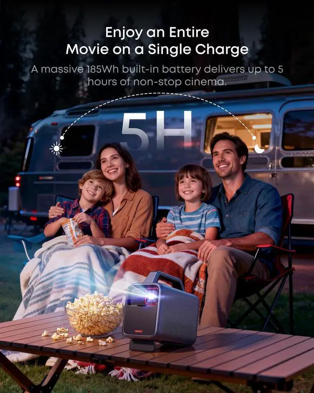 Alt view image 2 of 7 - NEBULA Mars 3 Outdoor Portable Projector, 1000 ANSI Lumens, AI-Powered Image, Built-In Battery with 5 Hour Playtime, Android TV, 200 Inch Home Theater, for Backyard, Office and Business, and Camping