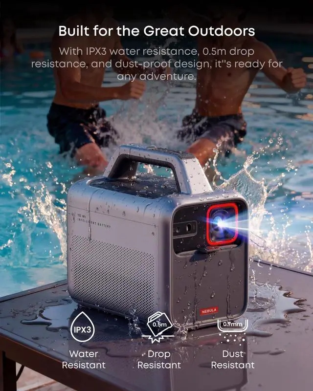 Alt view image 3 of 7 - NEBULA Mars 3 Outdoor Portable Projector, 1000 ANSI Lumens, AI-Powered Image, Built-In Battery with 5 Hour Playtime, Android TV, 200 Inch Home Theater, for Backyard, Office and Business, and Camping