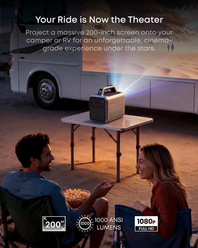 Alt view image 6 of 7 - NEBULA Mars 3 Outdoor Portable Projector, 1000 ANSI Lumens, AI-Powered Image, Built-In Battery with 5 Hour Playtime, Android TV, 200 Inch Home Theater, for Backyard, Office and Business, and Camping