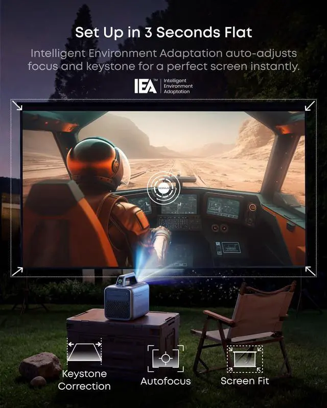 Alt view image 7 of 7 - NEBULA Mars 3 Outdoor Portable Projector, 1000 ANSI Lumens, AI-Powered Image, Built-In Battery with 5 Hour Playtime, Android TV, 200 Inch Home Theater, for Backyard, Office and Business, and Camping