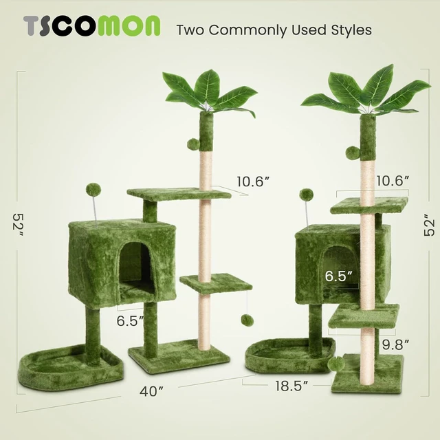 Alt view image 3 of 7 - 52inch Large Cat Tree Tower Condo with Hammock for Indoor Cats, Soft Plush Multi-Level Climbing Tree Cat House with Cat Cave, Scratching Post, Sisal Rope, Green