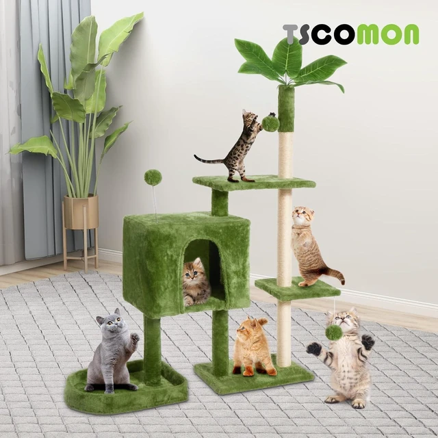 Alt view image 4 of 7 - 52inch Large Cat Tree Tower Condo with Hammock for Indoor Cats, Soft Plush Multi-Level Climbing Tree Cat House with Cat Cave, Scratching Post, Sisal Rope, Green