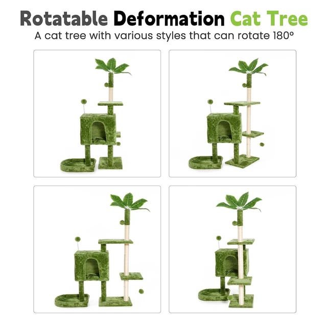 Alt view image 6 of 7 - 52inch Large Cat Tree Tower Condo with Hammock for Indoor Cats, Soft Plush Multi-Level Climbing Tree Cat House with Cat Cave, Scratching Post, Sisal Rope, Green