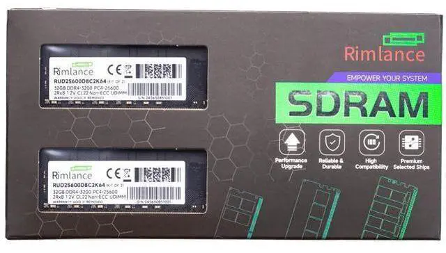 Main image of Rimlance 64GB (2X32GB) 1.2V DDR4 3200MHZ PC4-25600 UDIMM 2RX8