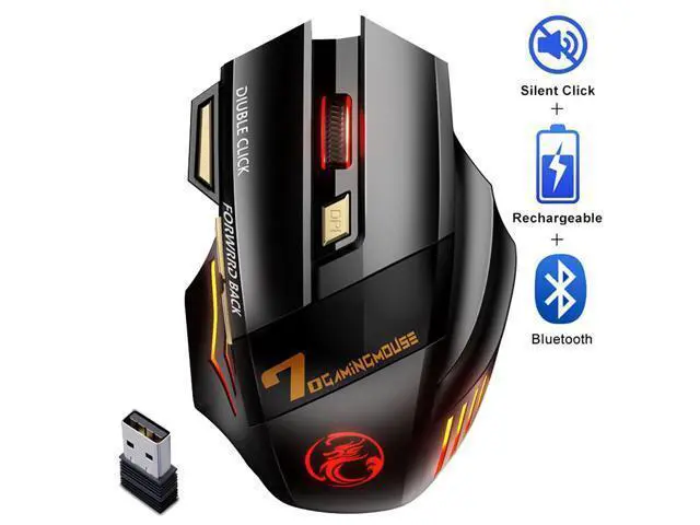 Alt view image 2 of 6 - Wireless Gamer Mouse for Computer 2.4G RGB Rechargeable Gaming Mouse Bluetooth USB Mouse Silent Ergonomic Mice