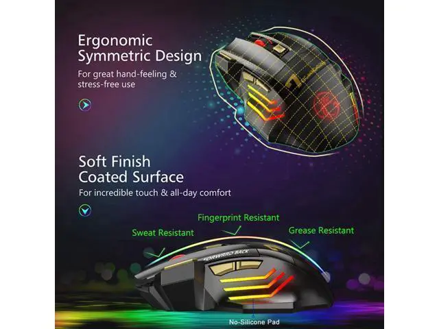 Alt view image 6 of 6 - Wireless Gamer Mouse for Computer 2.4G RGB Rechargeable Gaming Mouse Bluetooth USB Mouse Silent Ergonomic Mice