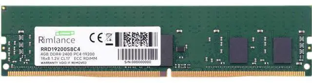 Alt view image 2 of 7 - RIMLANCE 4GB (1X4GB) DDR4 2400MHz PC4-19200 1Rx8 1.2V 288-PIN ECC Registered RDIMM Server Memory