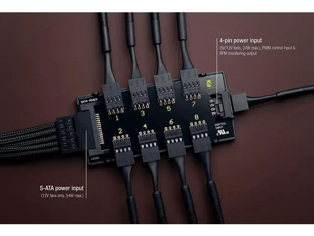 Alt view image 4 of 7 - Noctua NA-FH1, 8 Channel Fan Hub for up to Eight 12V or 5V Based 4-pin PWM or 3-pin Fans (Black)